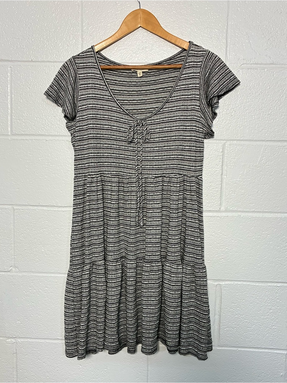 Anthropologie See You Monday Los Angeles textured black white tiered dress